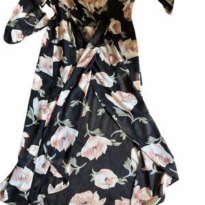 Charlotte Russe Black Floral High-Low Wrap Dress